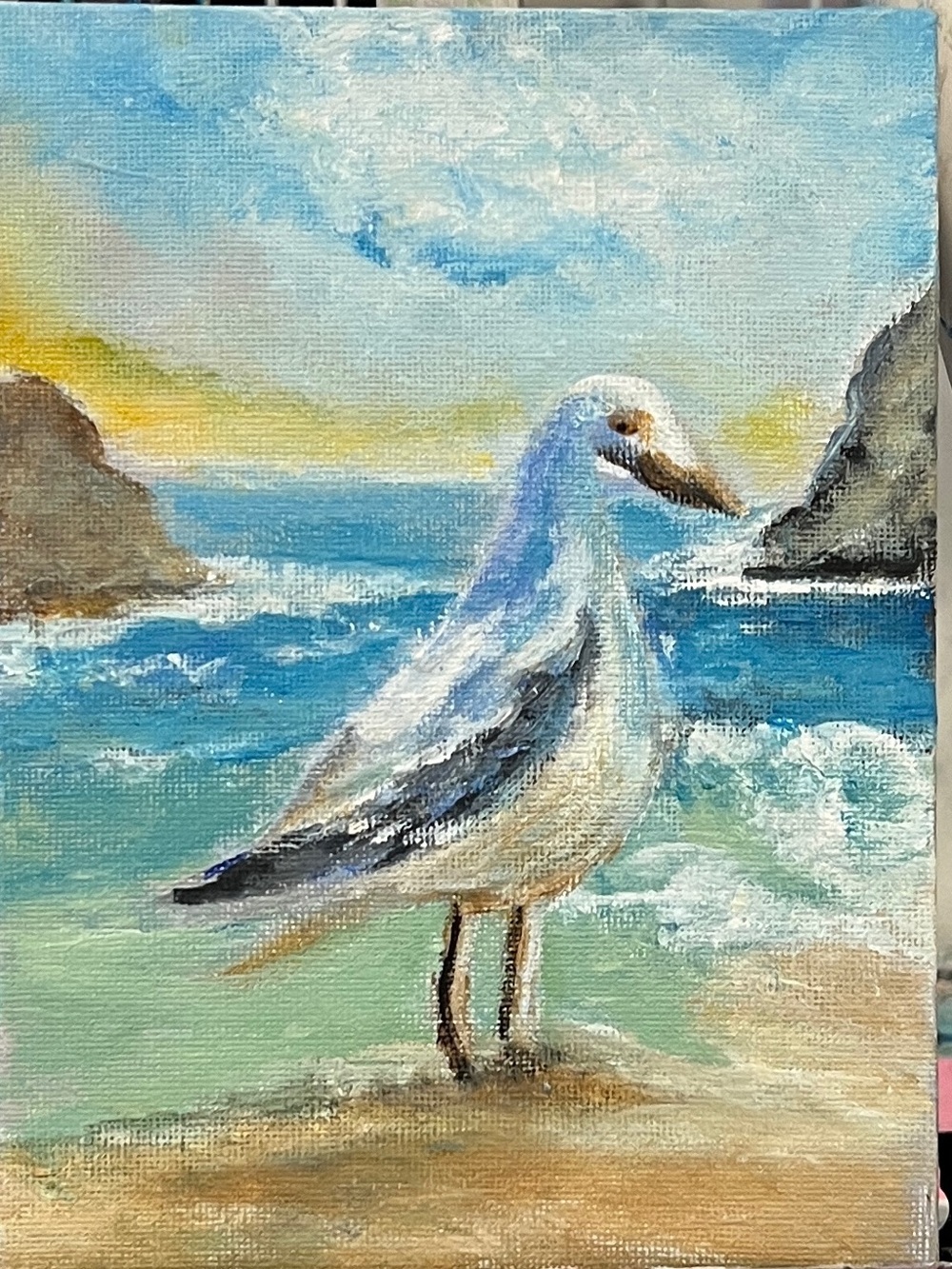 Hand painted original bird sea nature wall art
